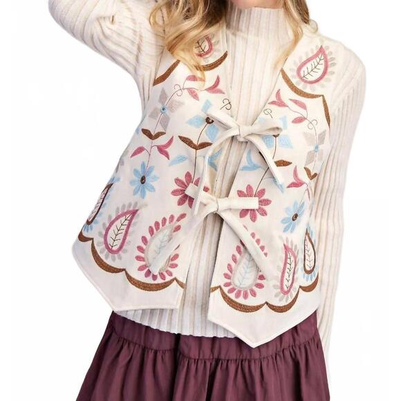 EASEL Jackets & Blazers - NEW EASEL embroidery detailing suede vest in ecru